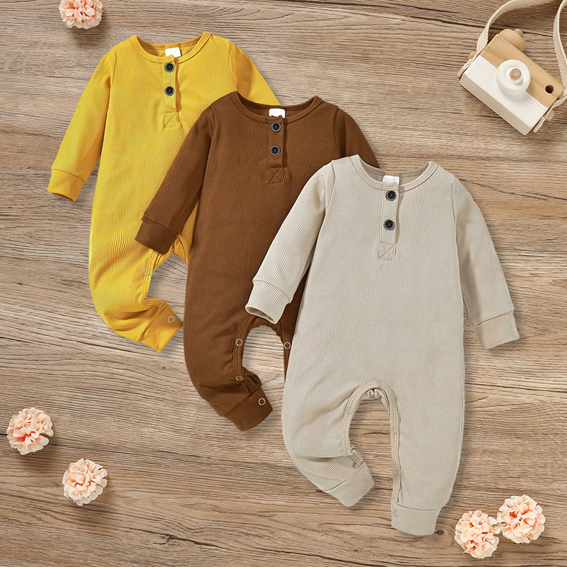 3 pièces : Combinaison côtelée manches longues bébé garçon/fille