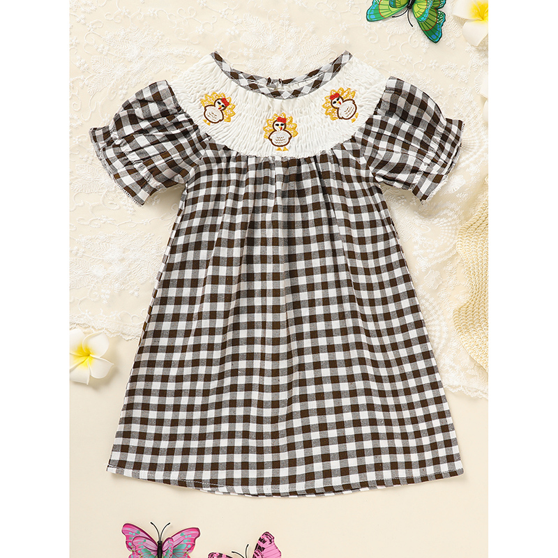 Robe bébé fille Action de grâces dinde manches courtes carreaux