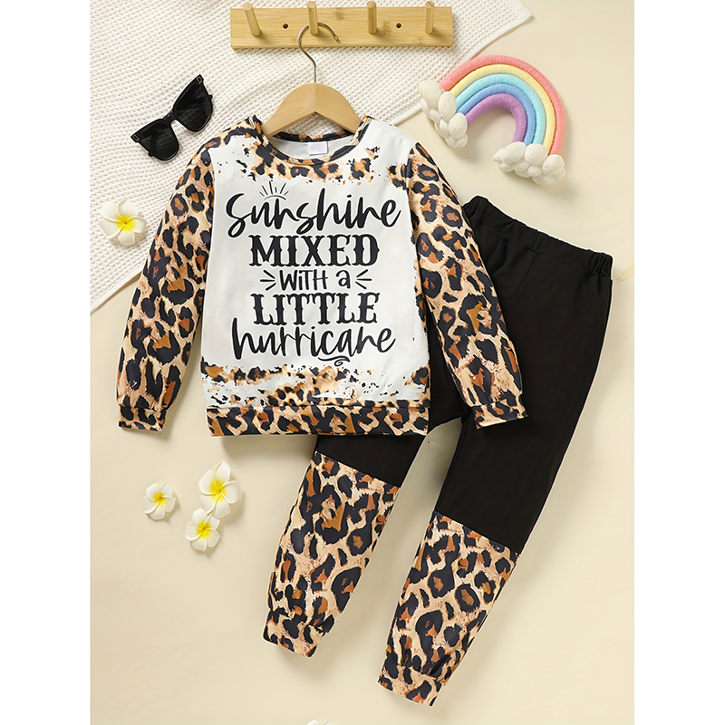 Ensemble 2 pièces automne hiver fille léopard sweatshirt