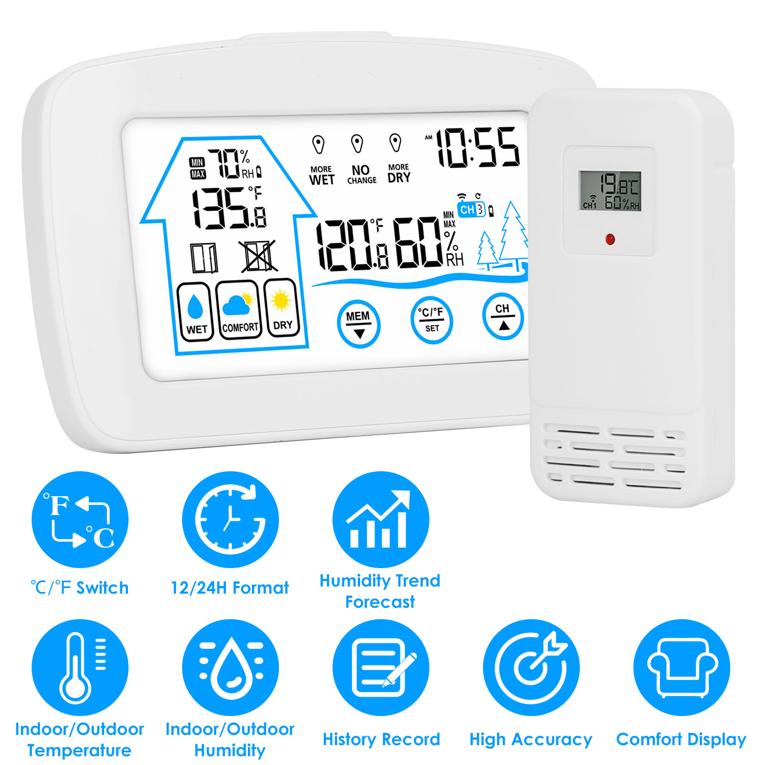 Station météo sans fil 196pi capteur température humidité