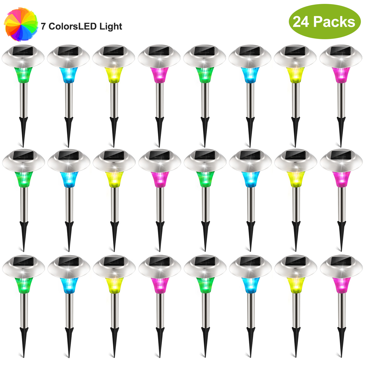 24/12/8/4 Lumières solaires jardin IP44 7 couleurs changeantes