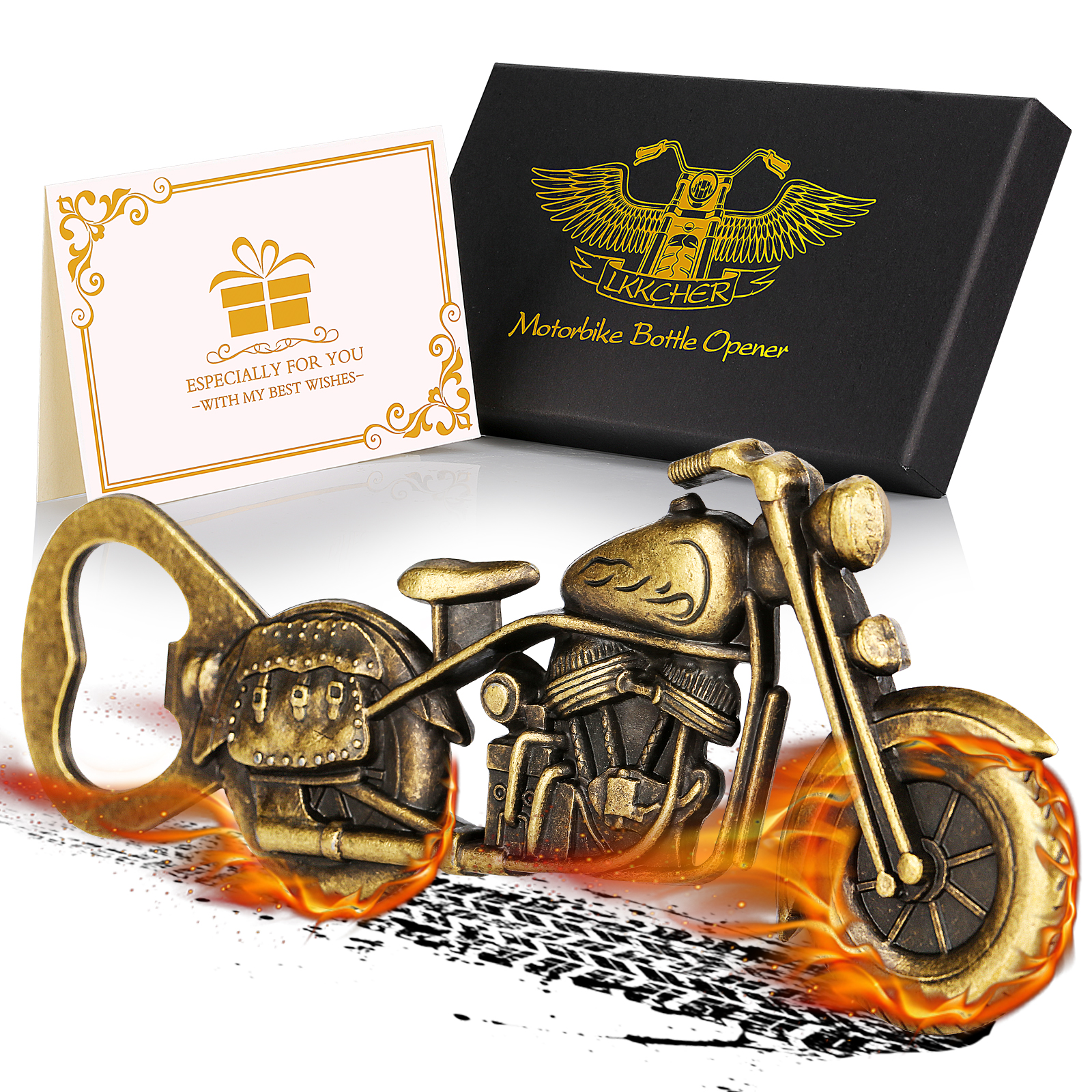 Décapsuleur moto style ancien noir, coffret cadeau