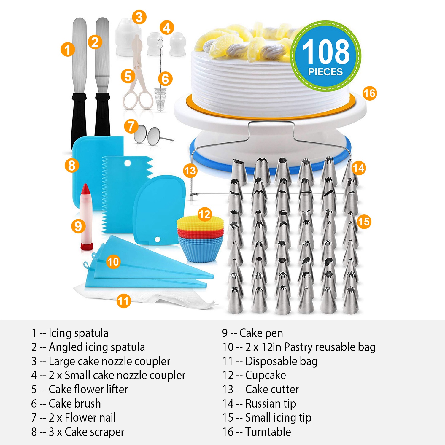 Plateau tournant gâteau 11po 108 pièces kit décoration pâtisserie