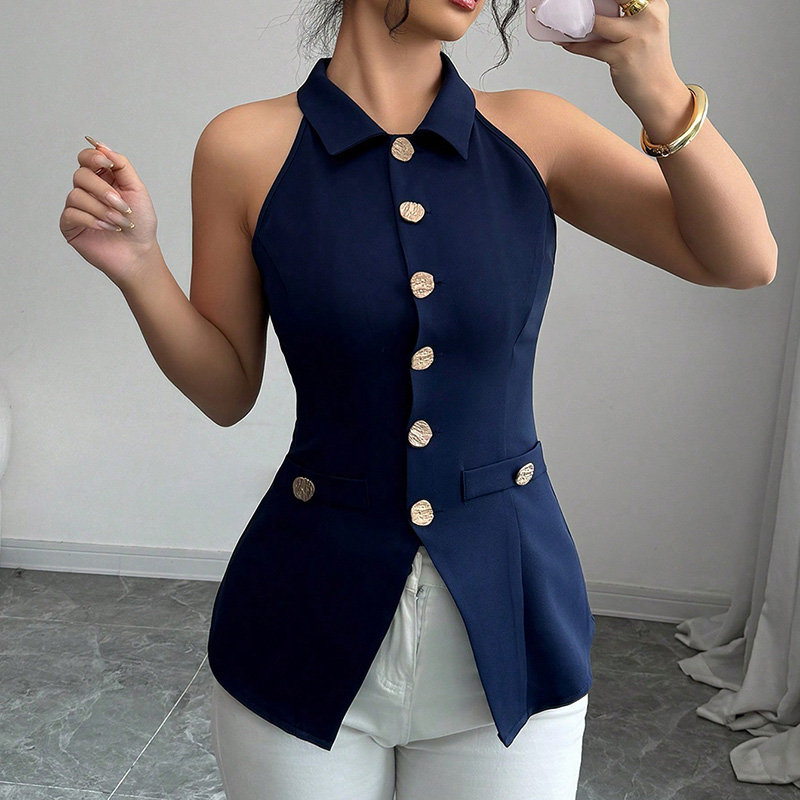 Gilet élégant sans manches boutons femme printemps