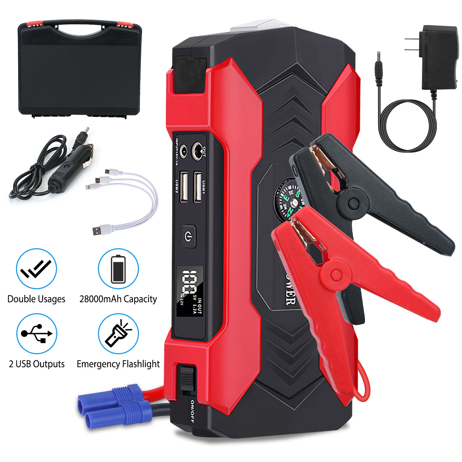 Démarreur auto 800A 28000mAh 12V LCD 4 modes