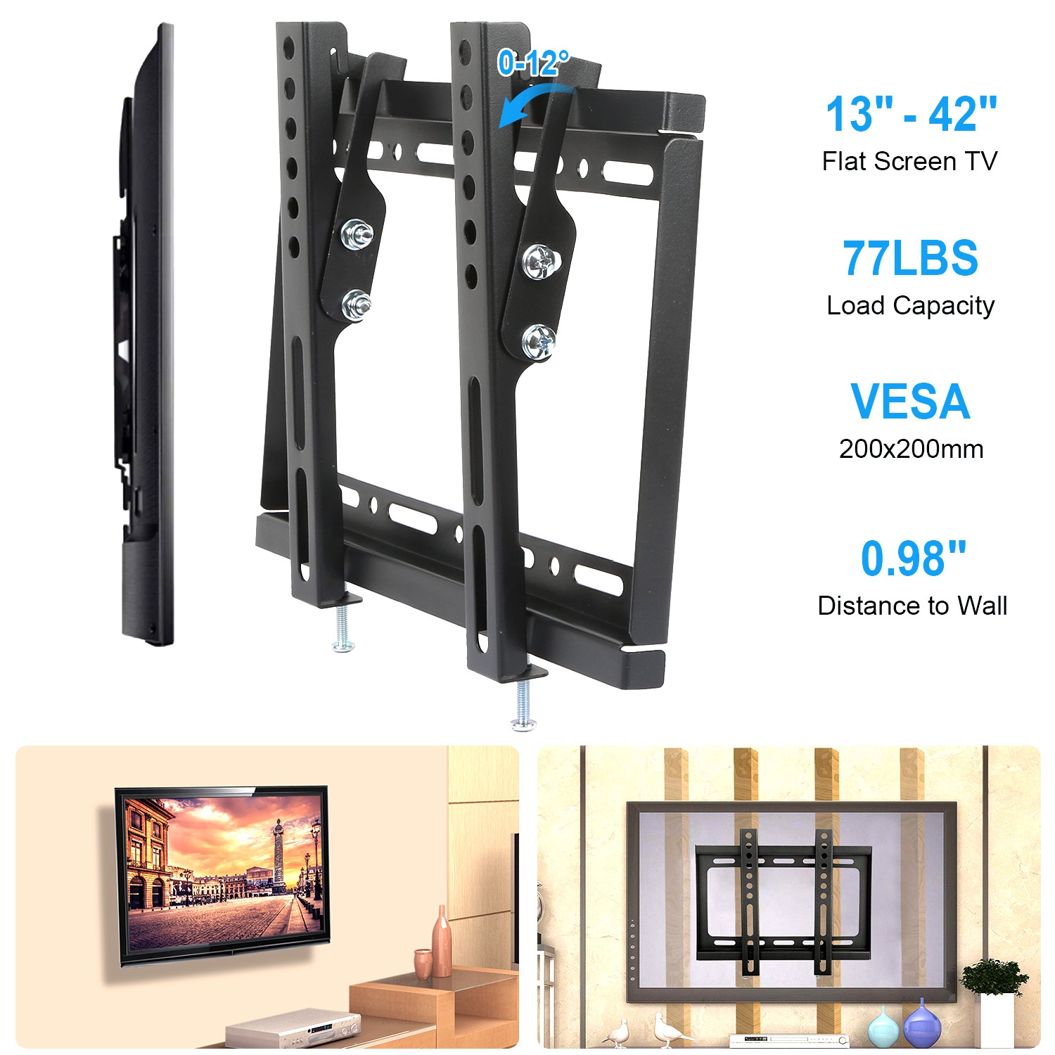 Support TV mural 13-42", VESA 200x200mm, inclinable