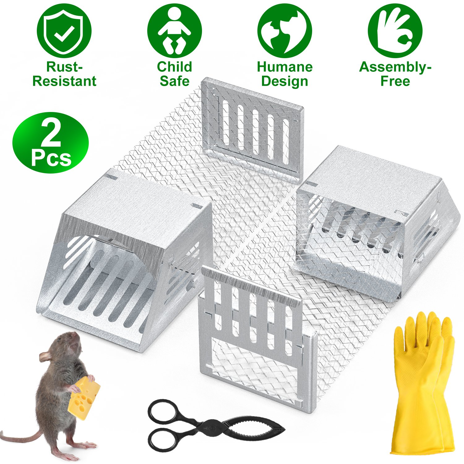 2 pièges souris cage automatique porte simple réutilisable