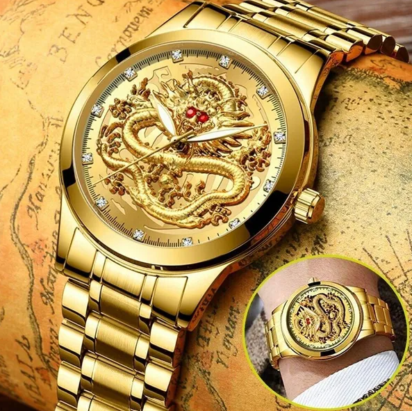 Montre homme diamant or étanche acier inoxydable