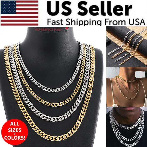 Collier chaîne cubaine acier inoxydable or argent unisexe