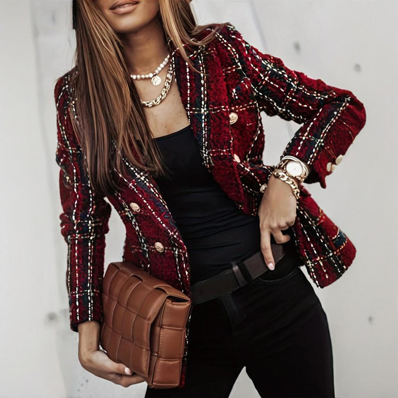Blazer carreaux femme double boutonnage hiver