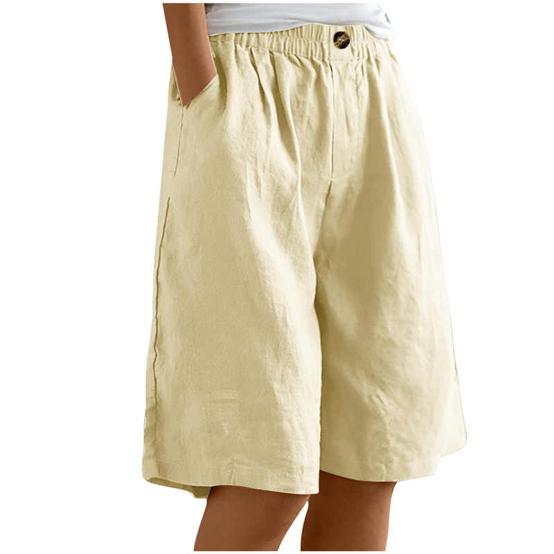 Short femme taille haute ample couleur unie poches