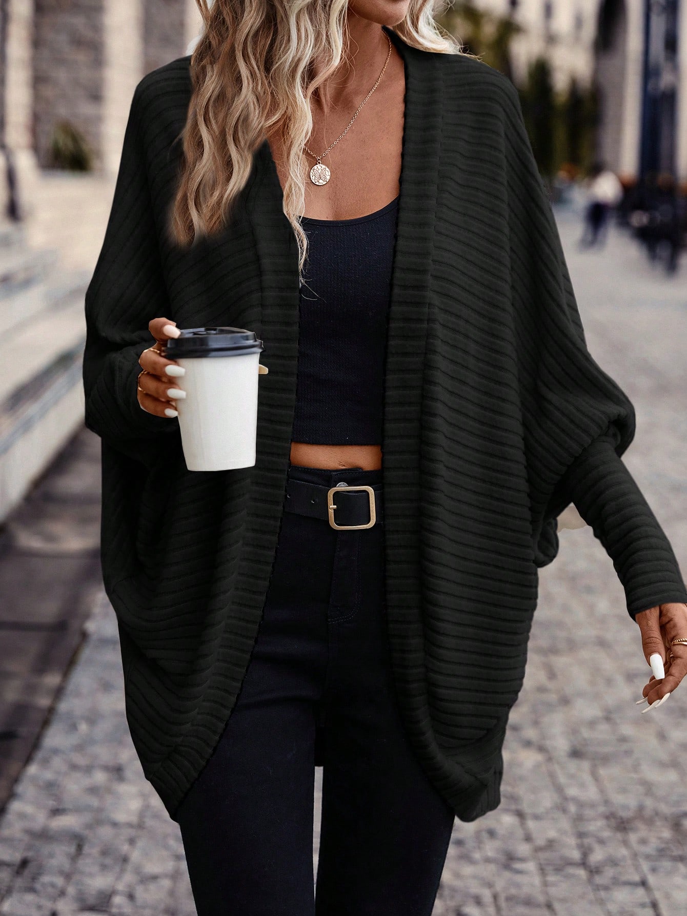Veste casual couleur unie manche chauve-souris