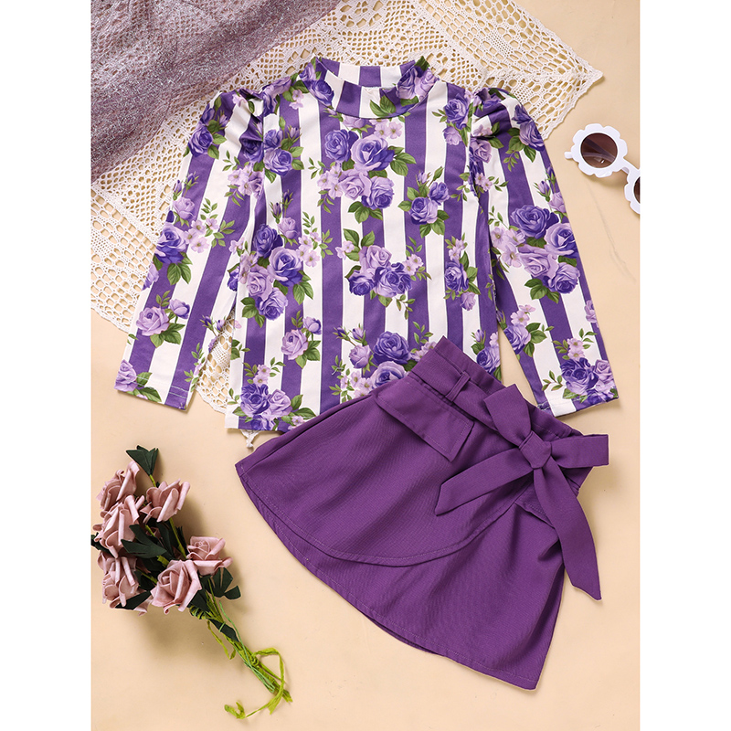 Ensemble fille toddler rose rayé ceinture
