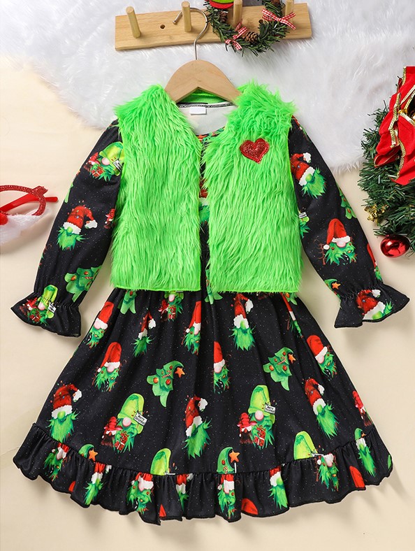 Robe de Noël pour fillette, manches longues, imprimé dessin animé
