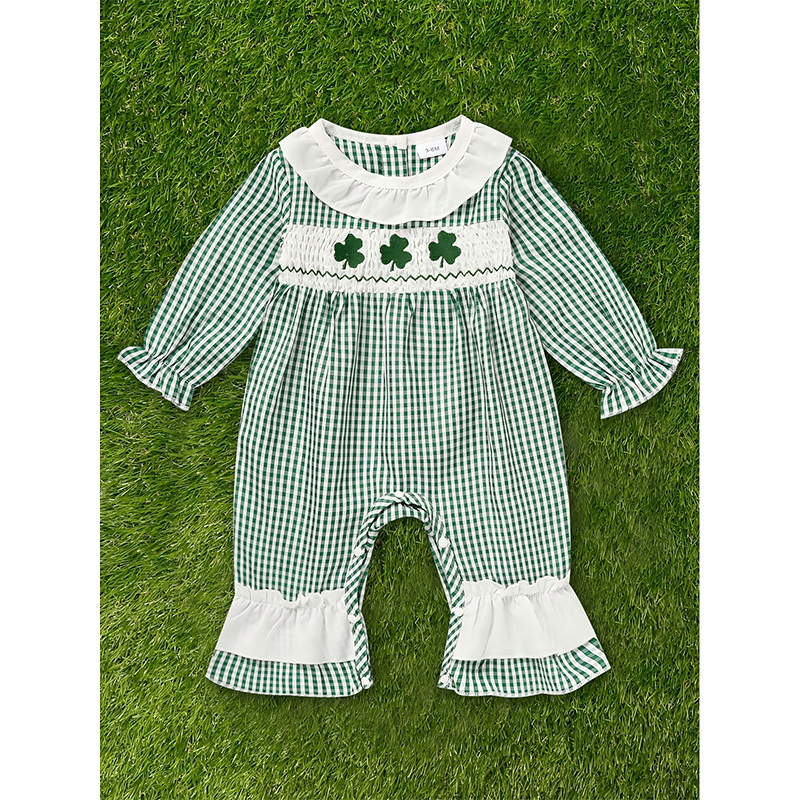 Combinaison bébé fille carreaux trèfle vert