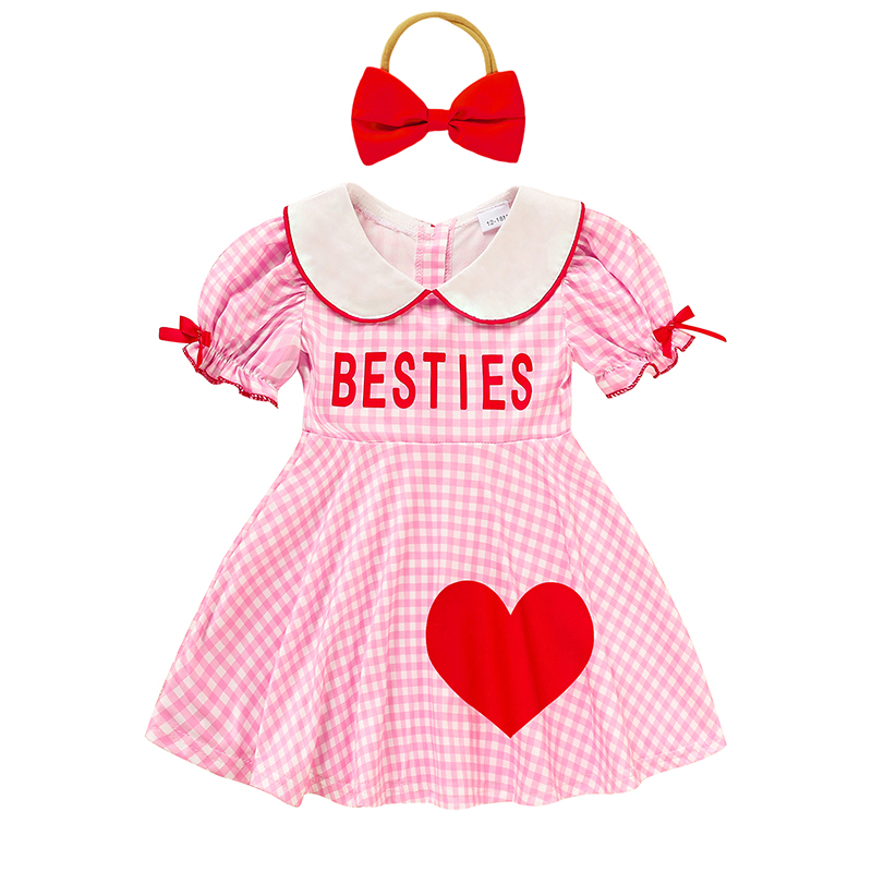 Robe col poupée cœur et lettres bandeau assorti fillette
