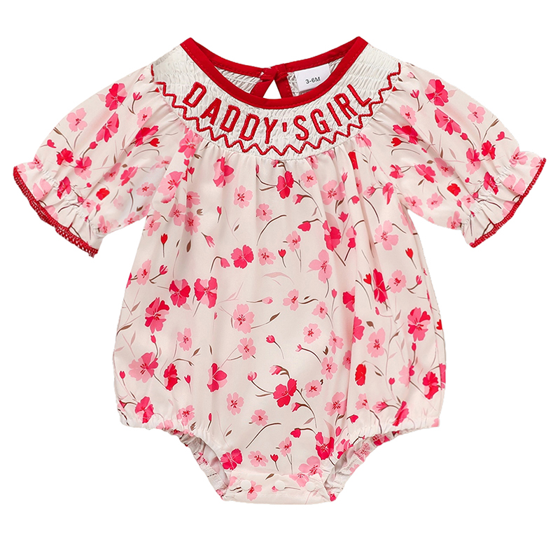Combinaison bébé fille brodée florale rose