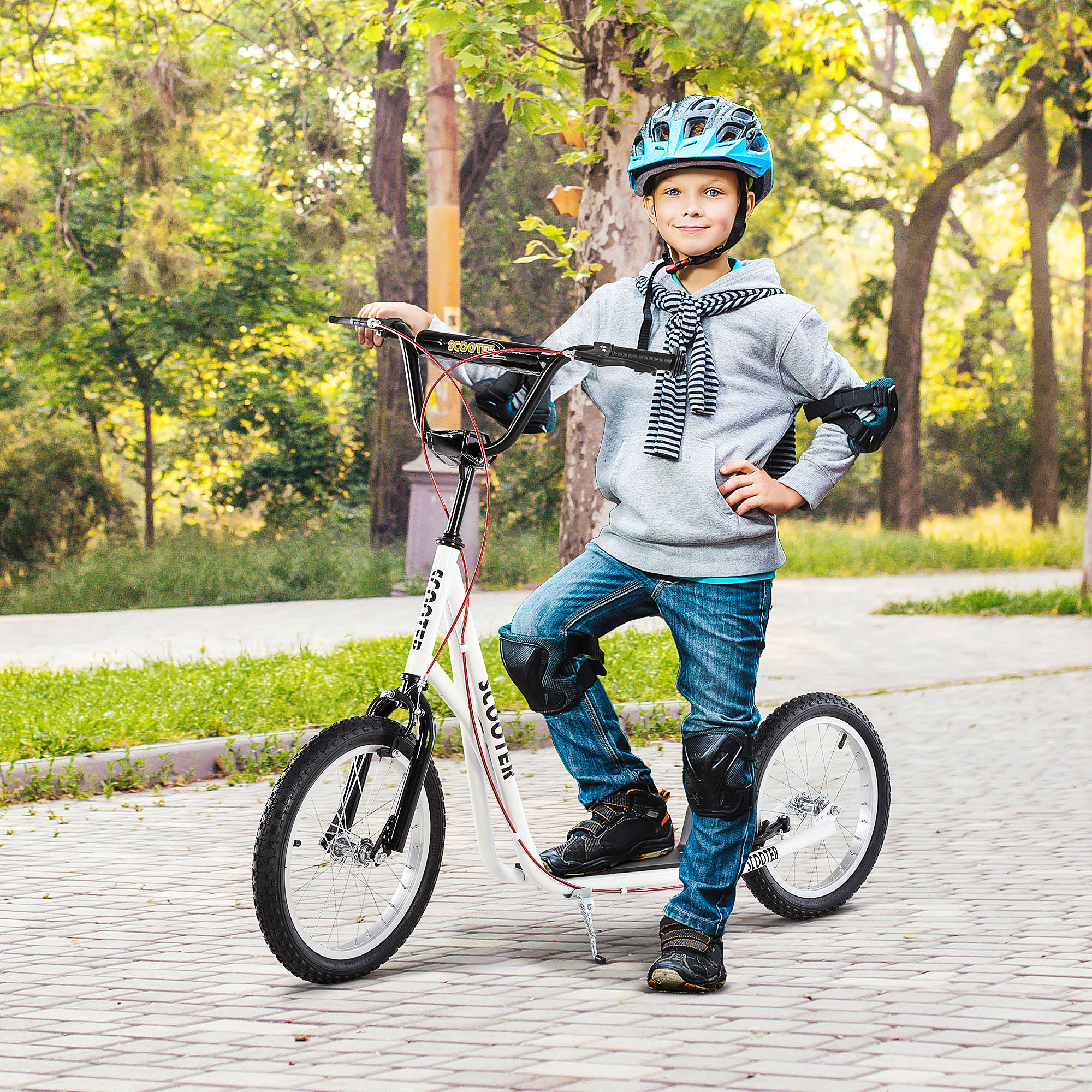 Trottinette enfants blanche, guidon ajustable, freins