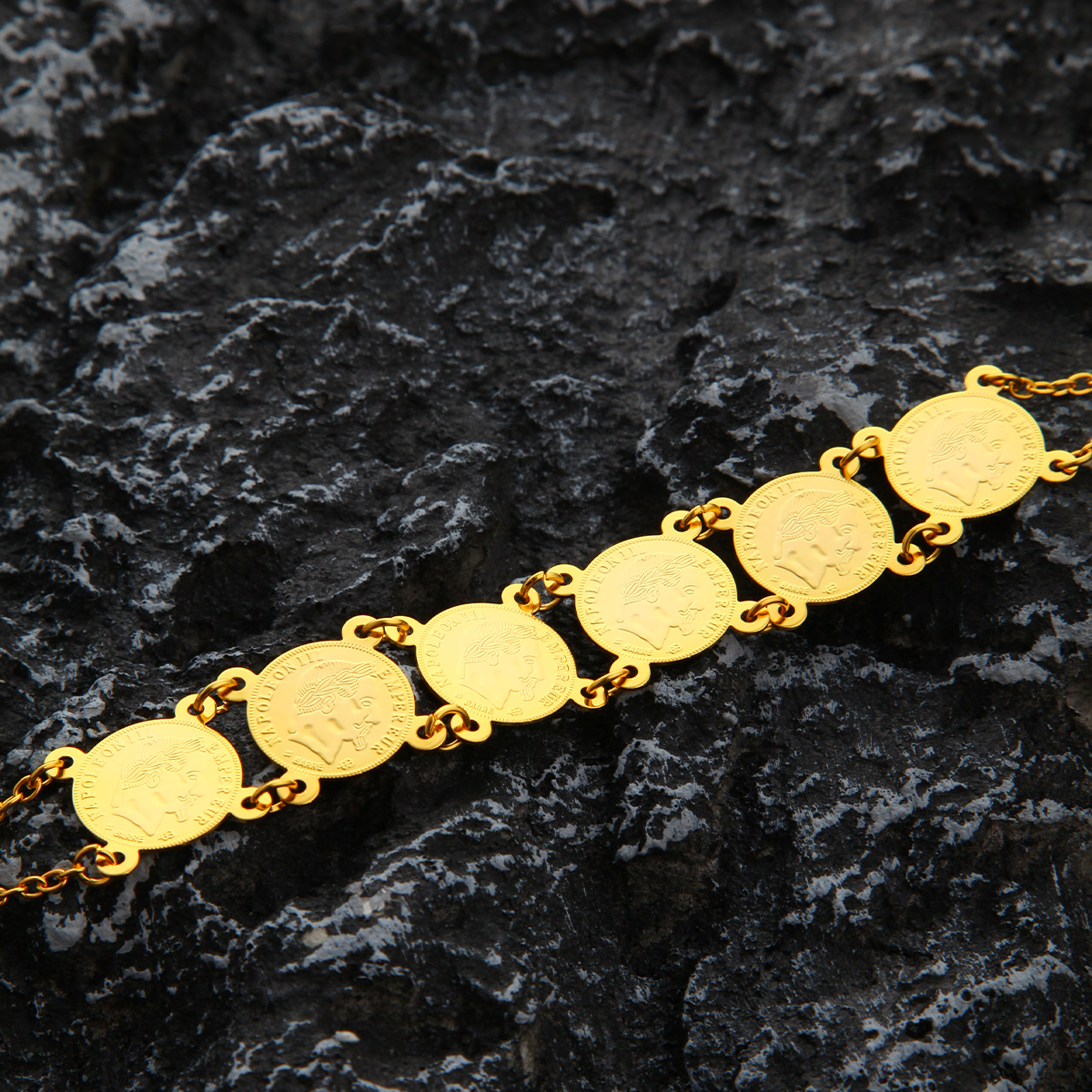 Bracelet pièce or 24K plaqué, fait main, festival