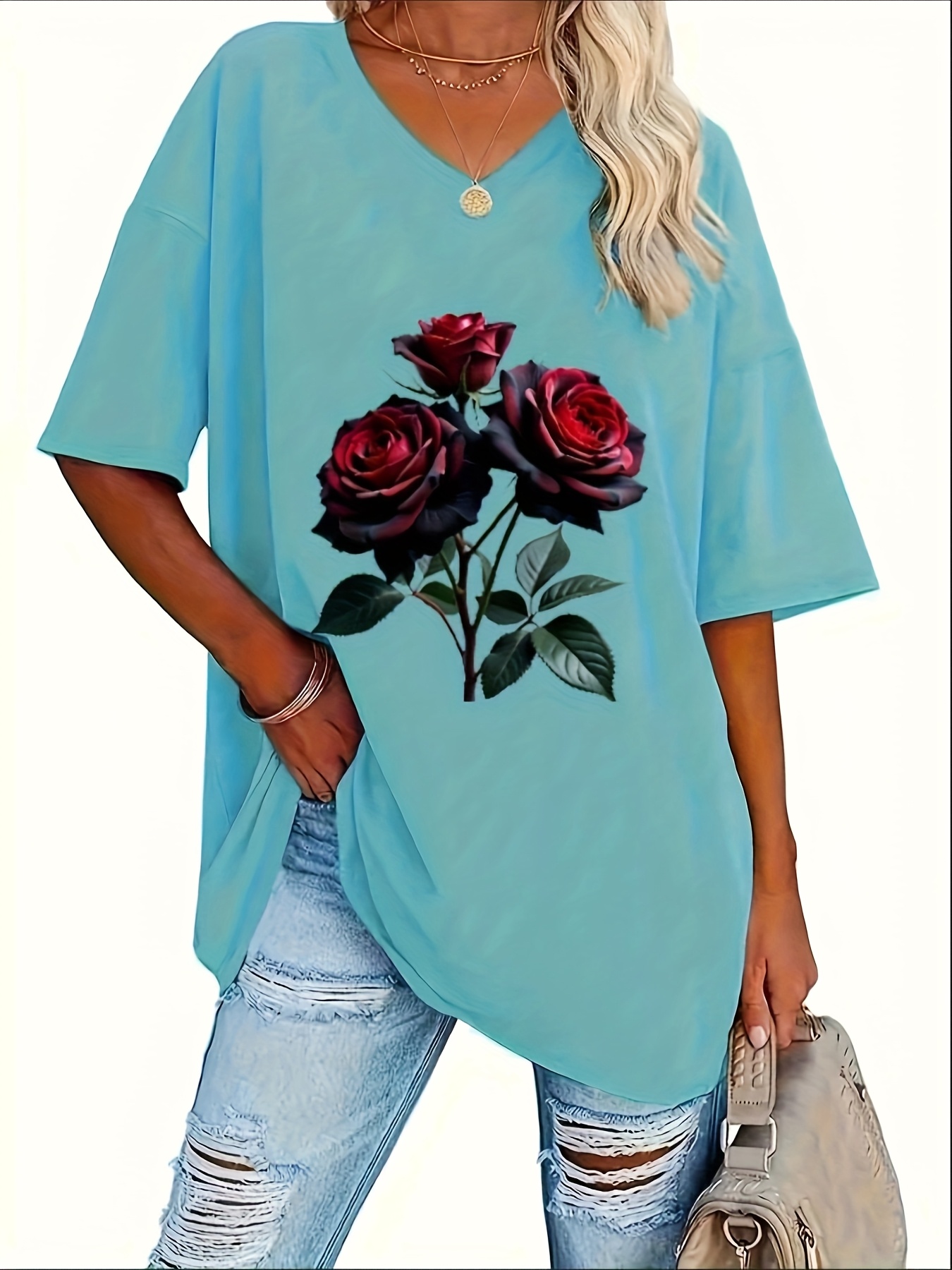 T-shirt imprimé col V femme grande taille