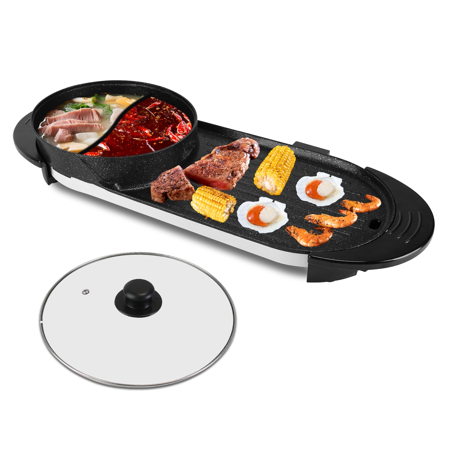 Marmite électrique 2200W 2 en 1 BBQ coréen 5-10 pers