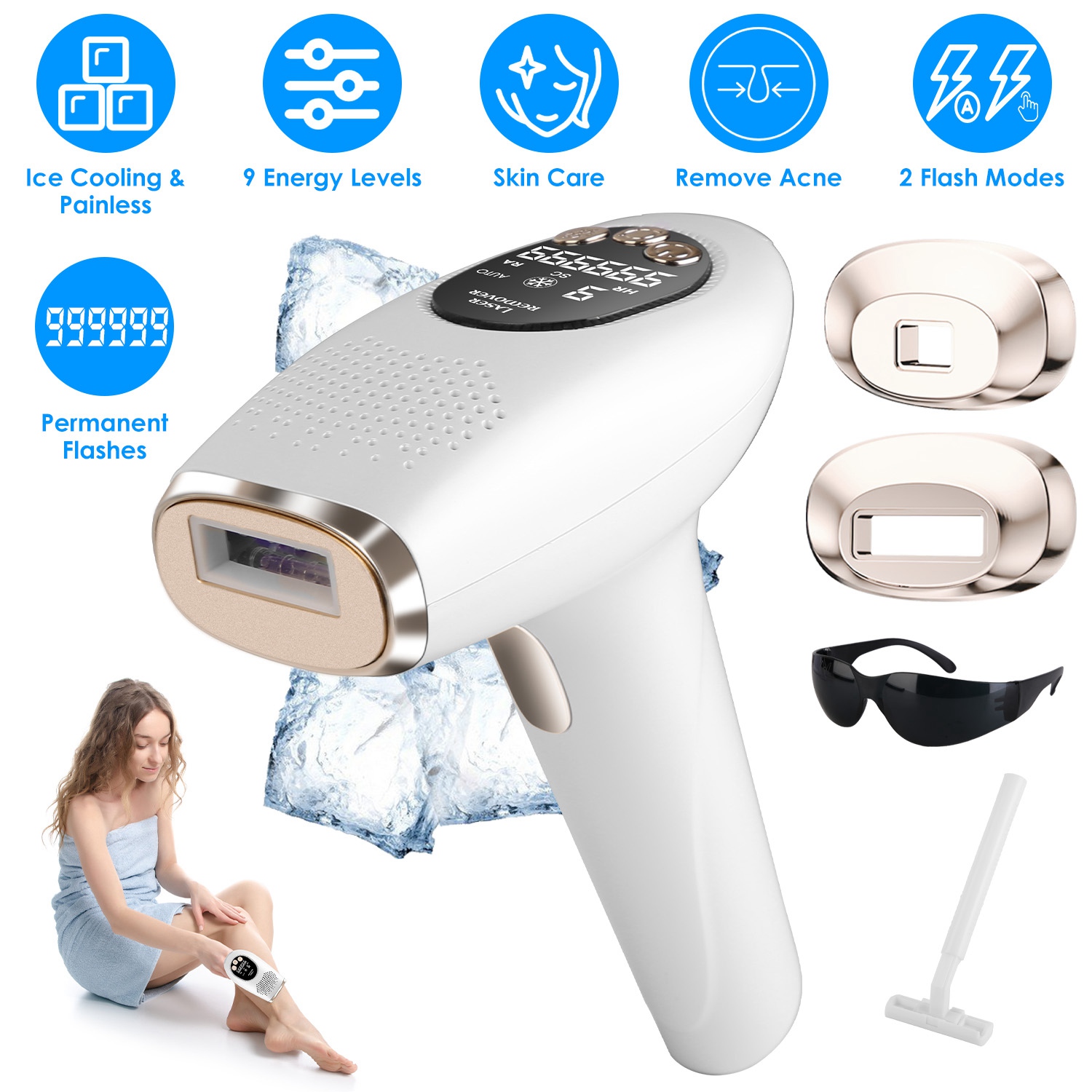 Épilation laser IPL refroidissement 999999 flashes 9 niveaux