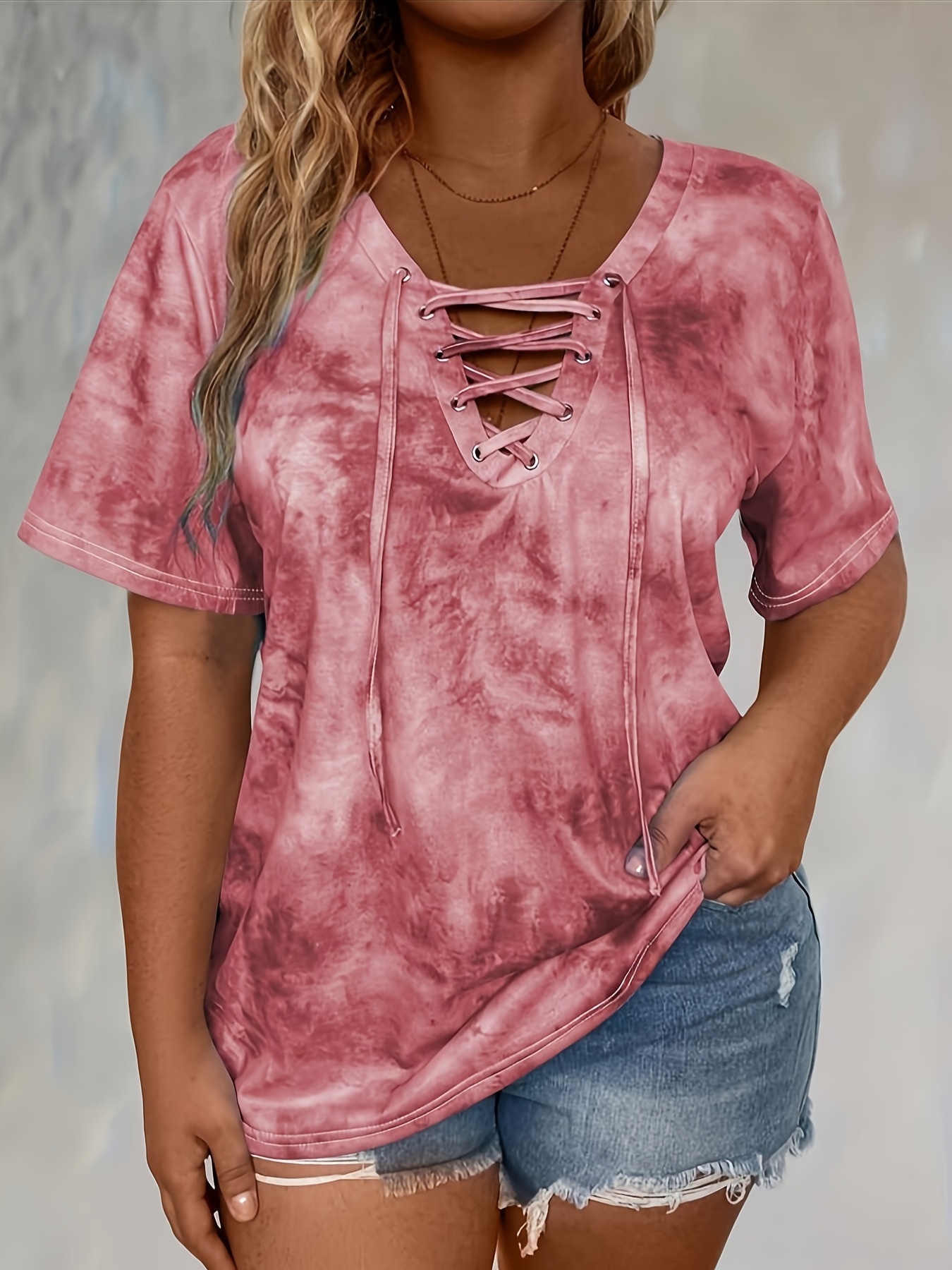 T-shirt court tie-dye cordon femme