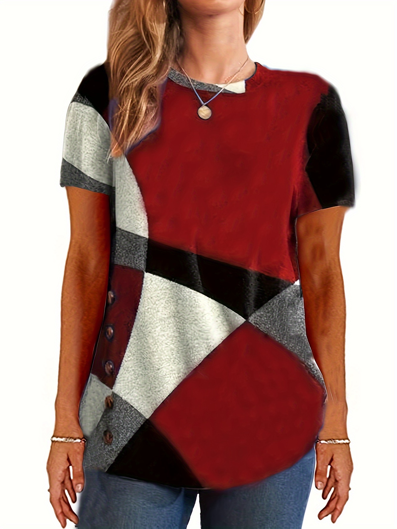 T-shirt court color block femme
