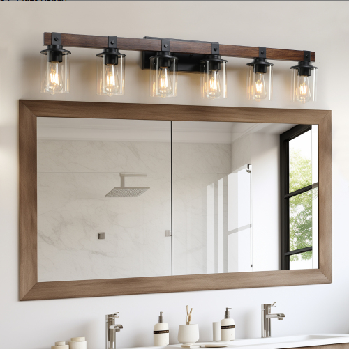 42 po Applique vanité 6 luminaires style rustique industriel fermette bois