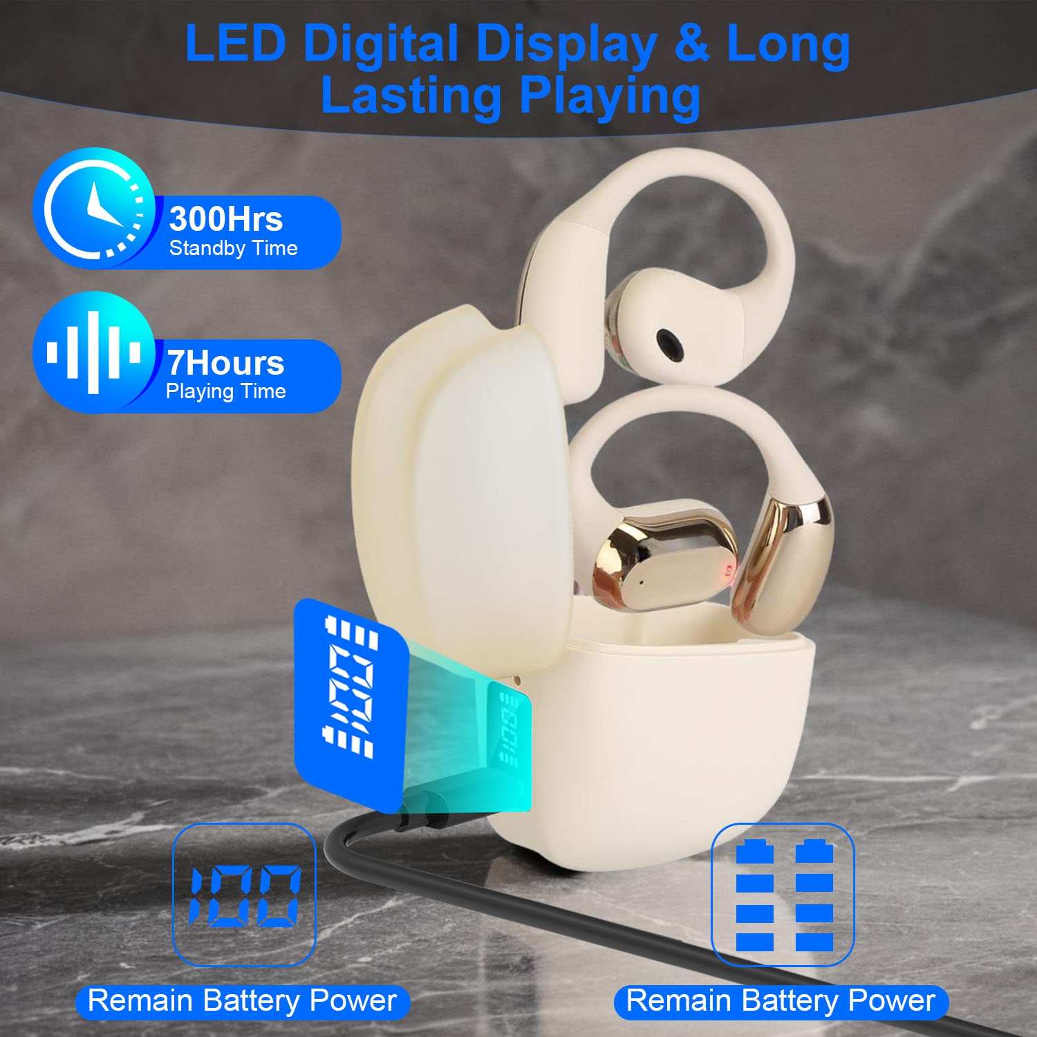 Écouteurs sans fil Bluetooth 5.4 oreille ouverte IPX5 300h