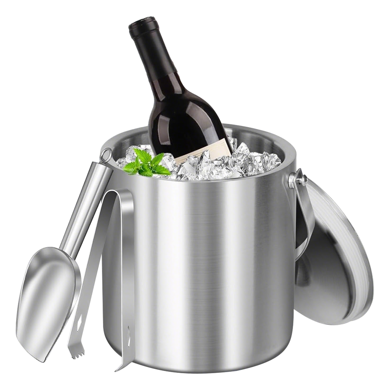 Ensemble seau glaçons acier inoxydable 3L couvercle louche