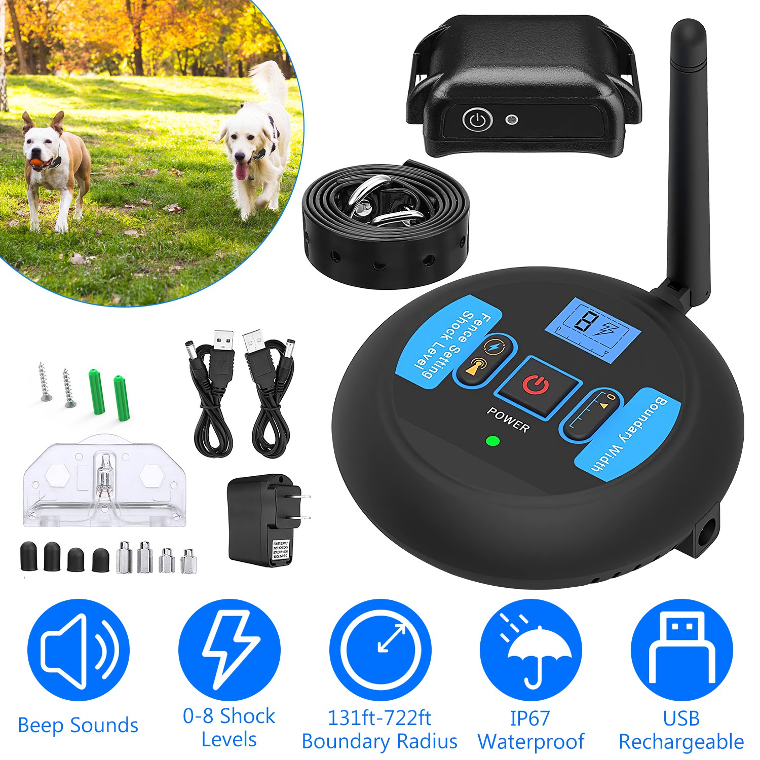 Clôture électrique sans fil pour chien avec collier de dressage