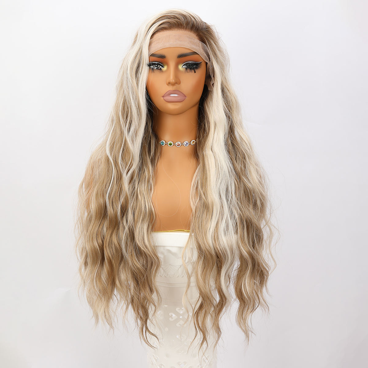 Perruque lace front chatain blond brillant SM9208