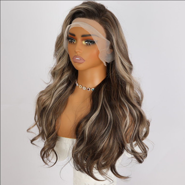 Perruque cheveux synthétiques surlignée sans colle