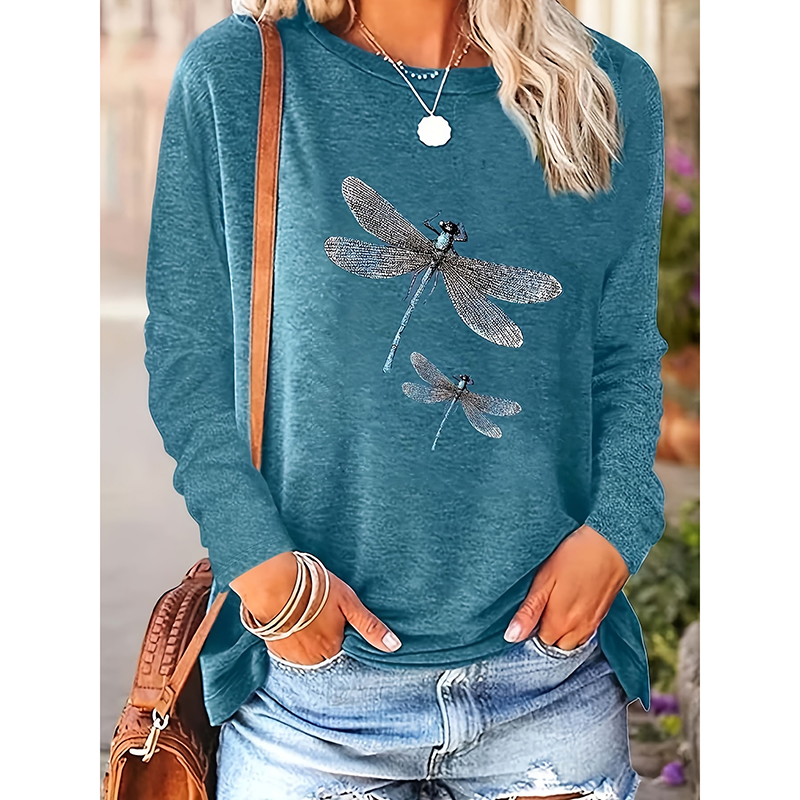 T-shirt libellule femmes manches longues casual