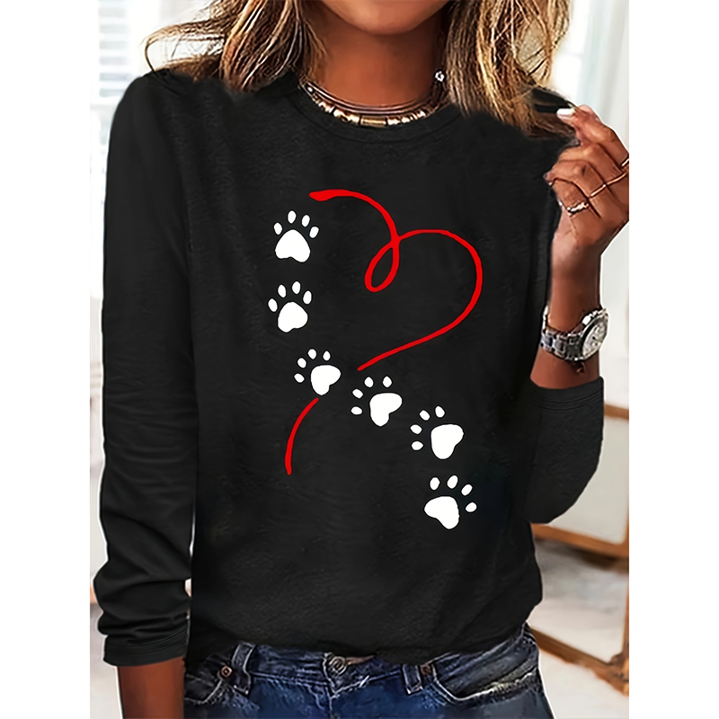 T-shirt cœur patte chien femmes manches longues