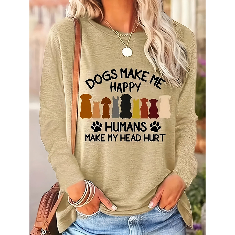 Sweat chien et lettre femmes manches longues