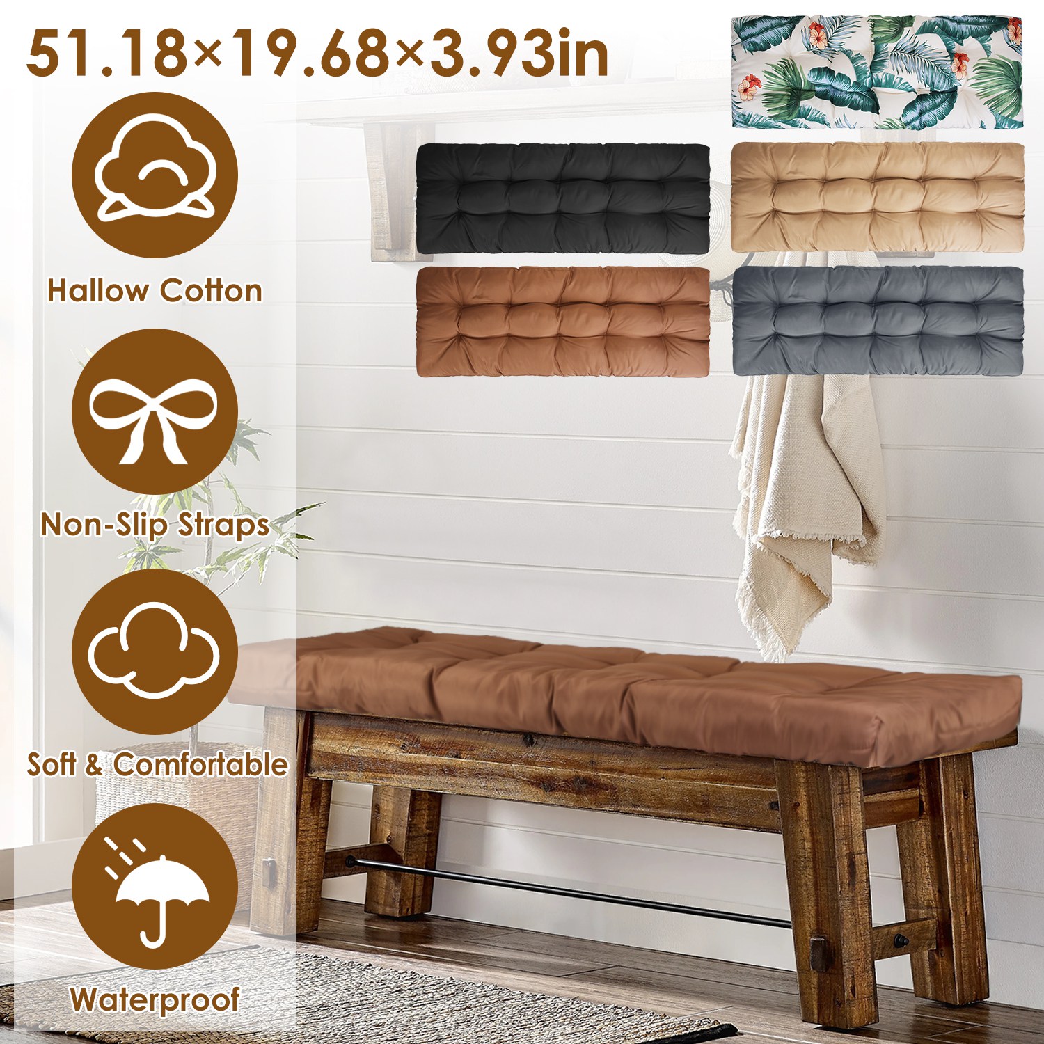 Coussin banc intérieur extérieur imperméable 51,18x19,68po