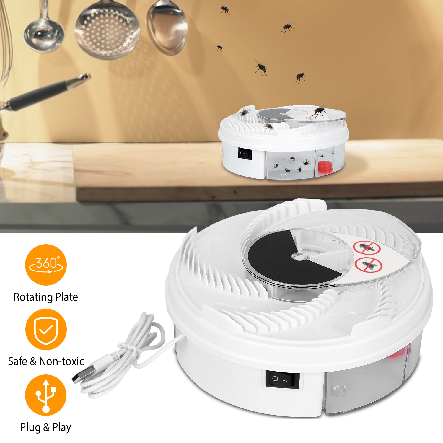 Piège à mouches électrique USB rotatif repousse-insectes
