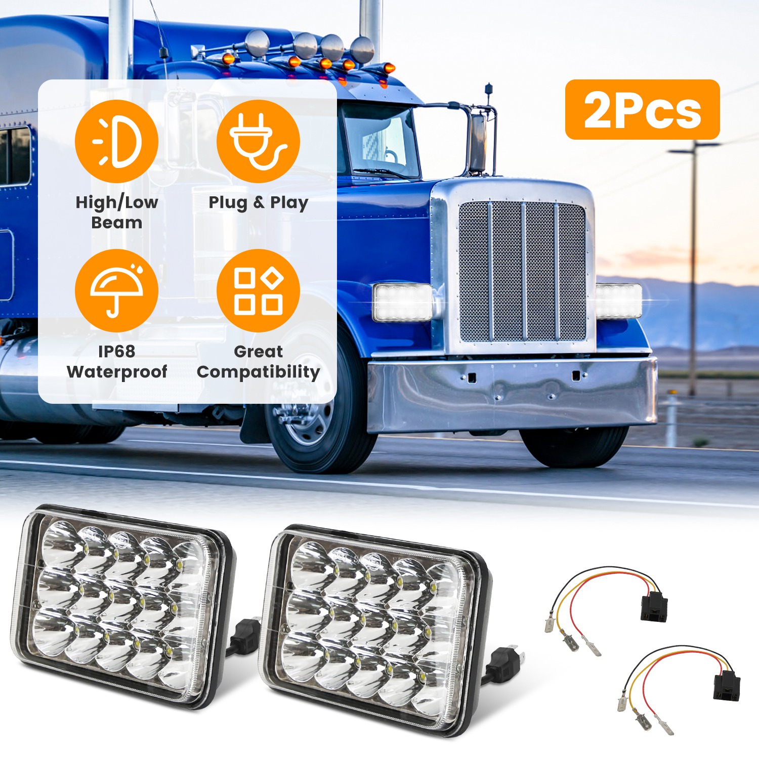2 pcs projecteurs LED auto 4x6po H4 10-80V camion SUV