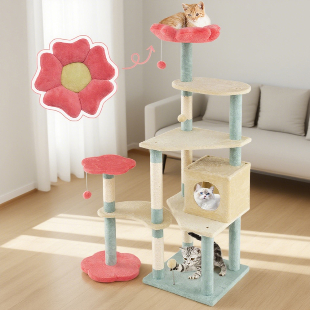Tour chat 61 po multiétage esthétique floral