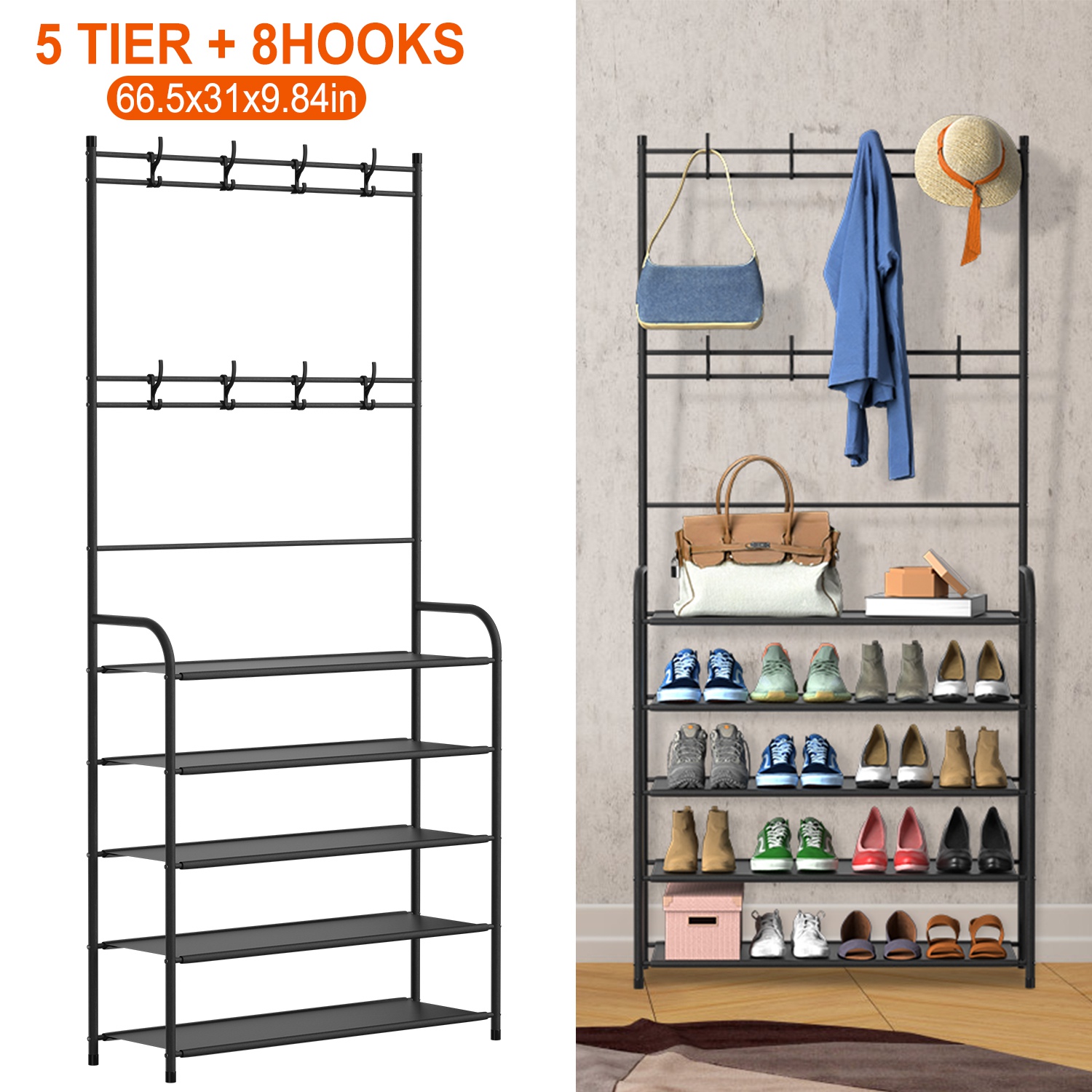 Porte-manteaux 5 niveaux, rangement chaussures