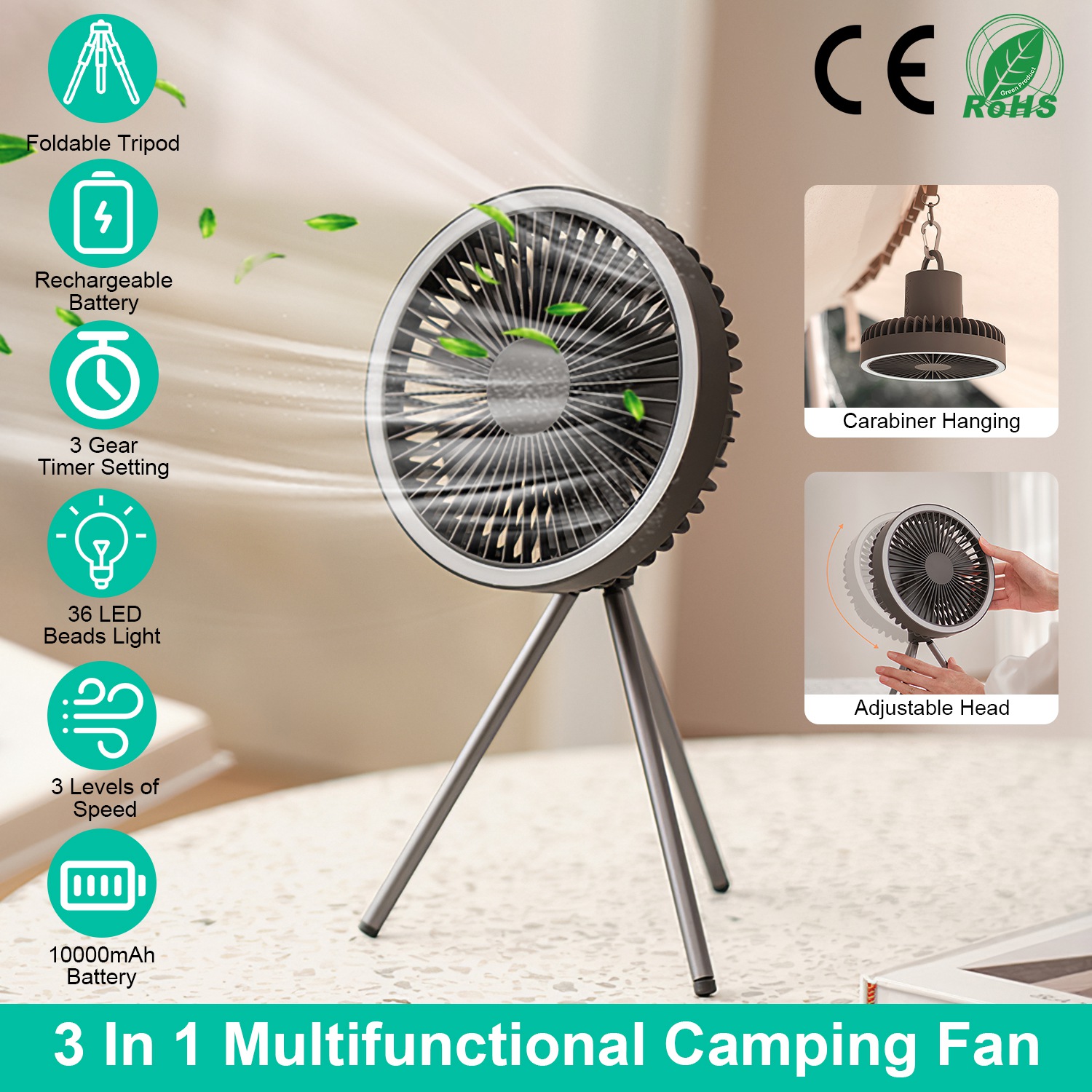 Ventilateur camping lanterne rechargeable trépied portable