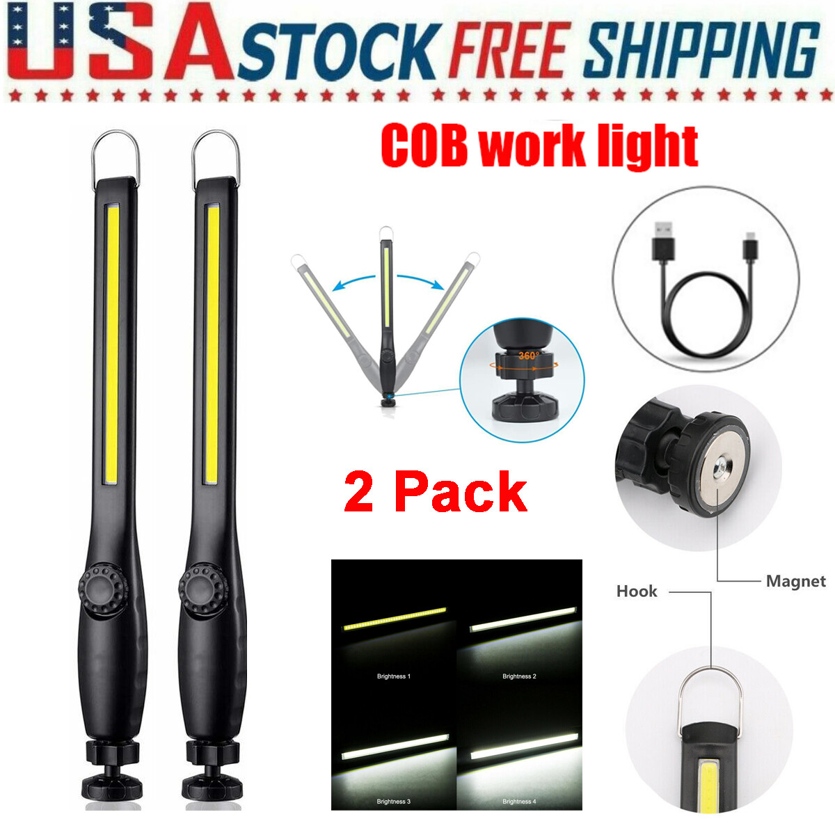 Lampe travail LED USB rechargeable aimantée inspection automobile