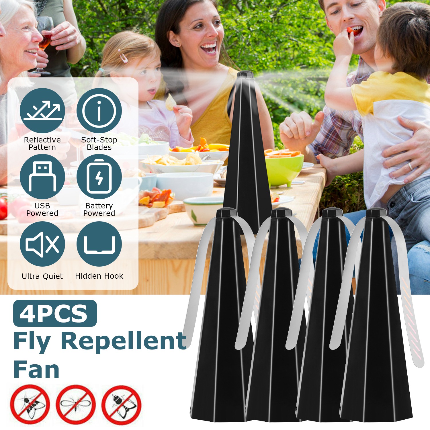 4 ventilateurs table mouche USB batterie piège parasites