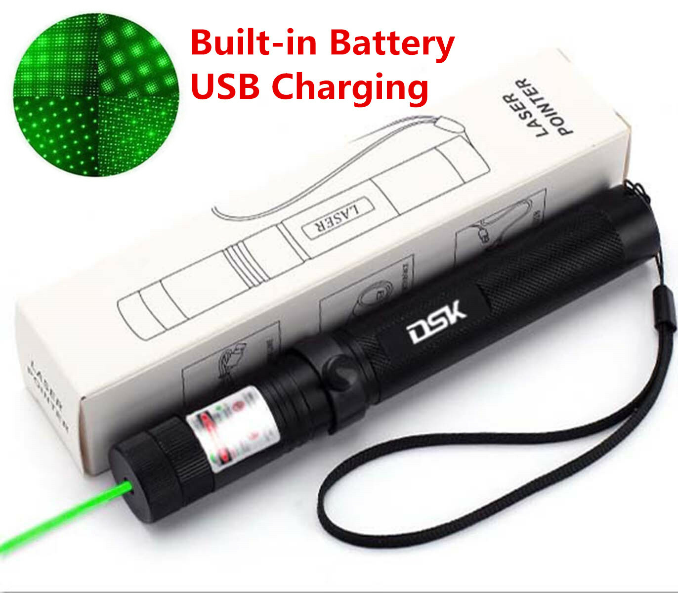 Pointeur laser vert rechargeable USB 532NM 1mw 990 milles