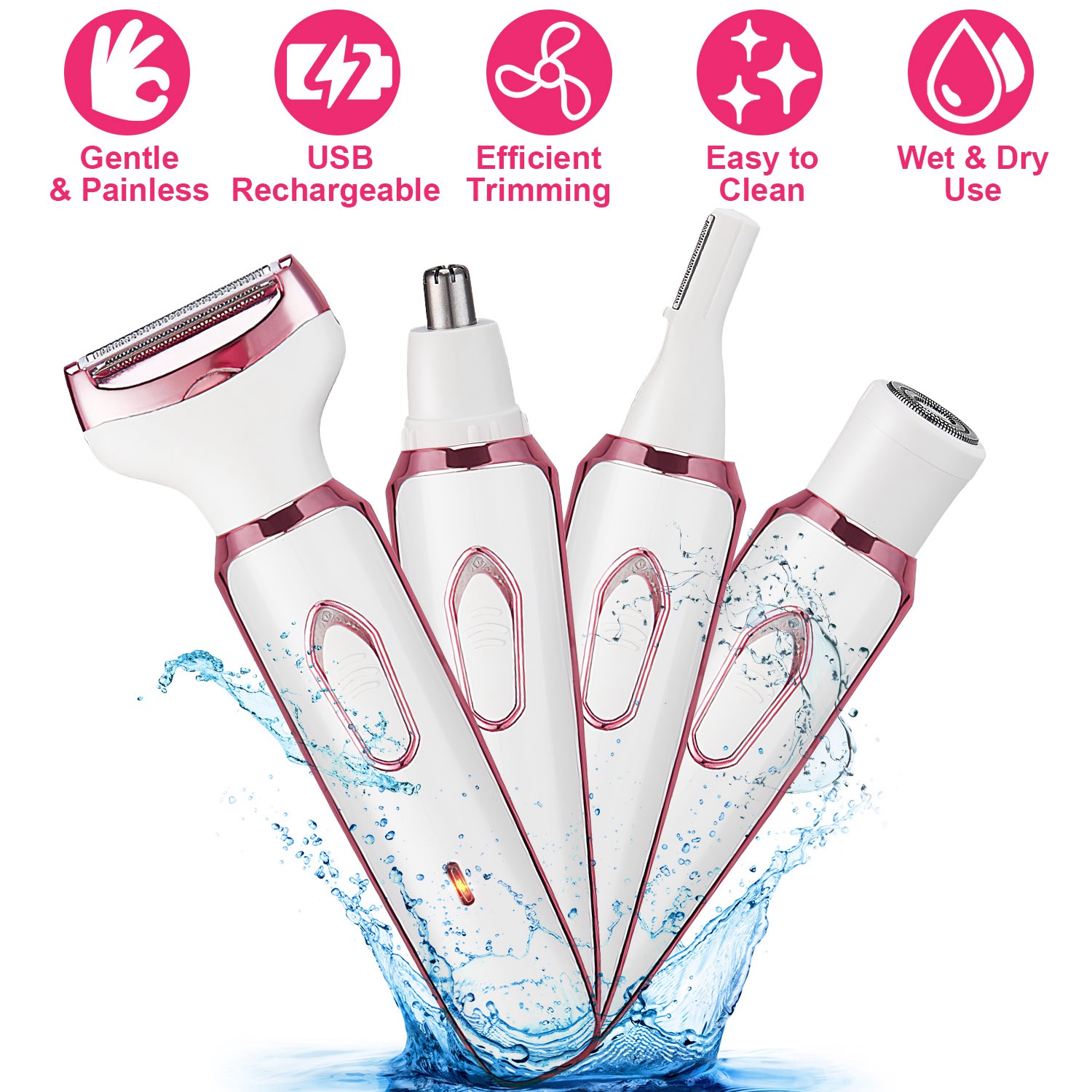 Rasoir électrique femme 4-en-1 rechargeable bikini sourcils
