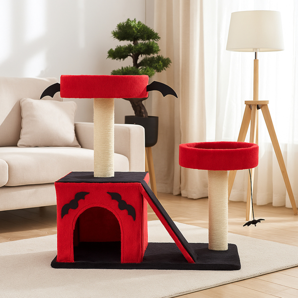 Arbre chat Halloween gothique rouge noir chat grand