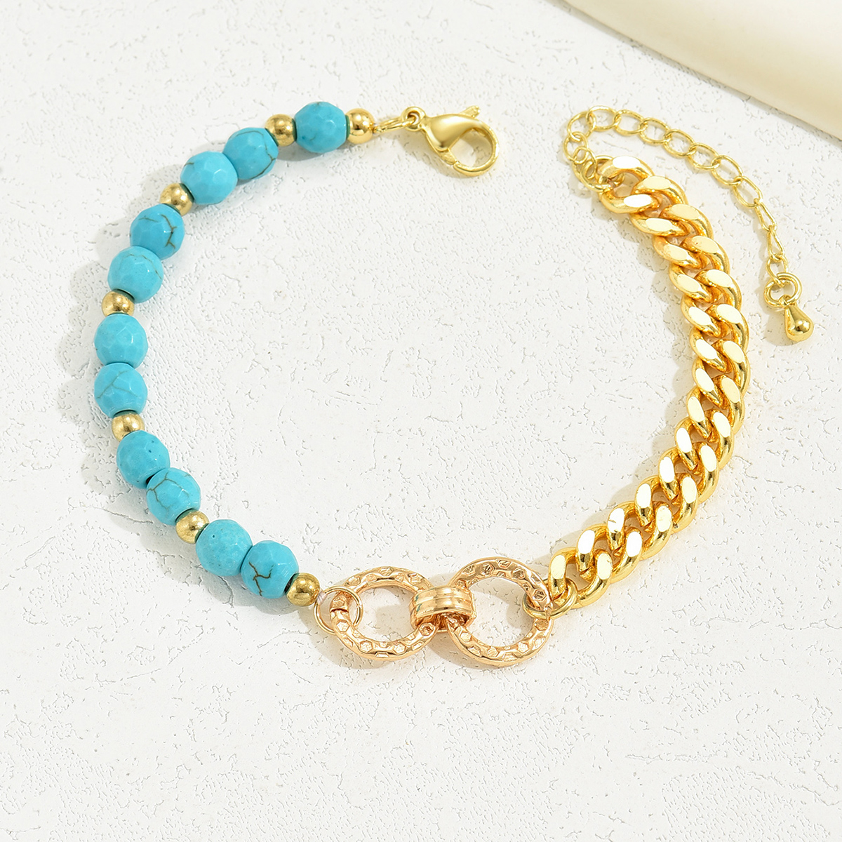 Bracelet turquoise chaînes mixtes perles femme
