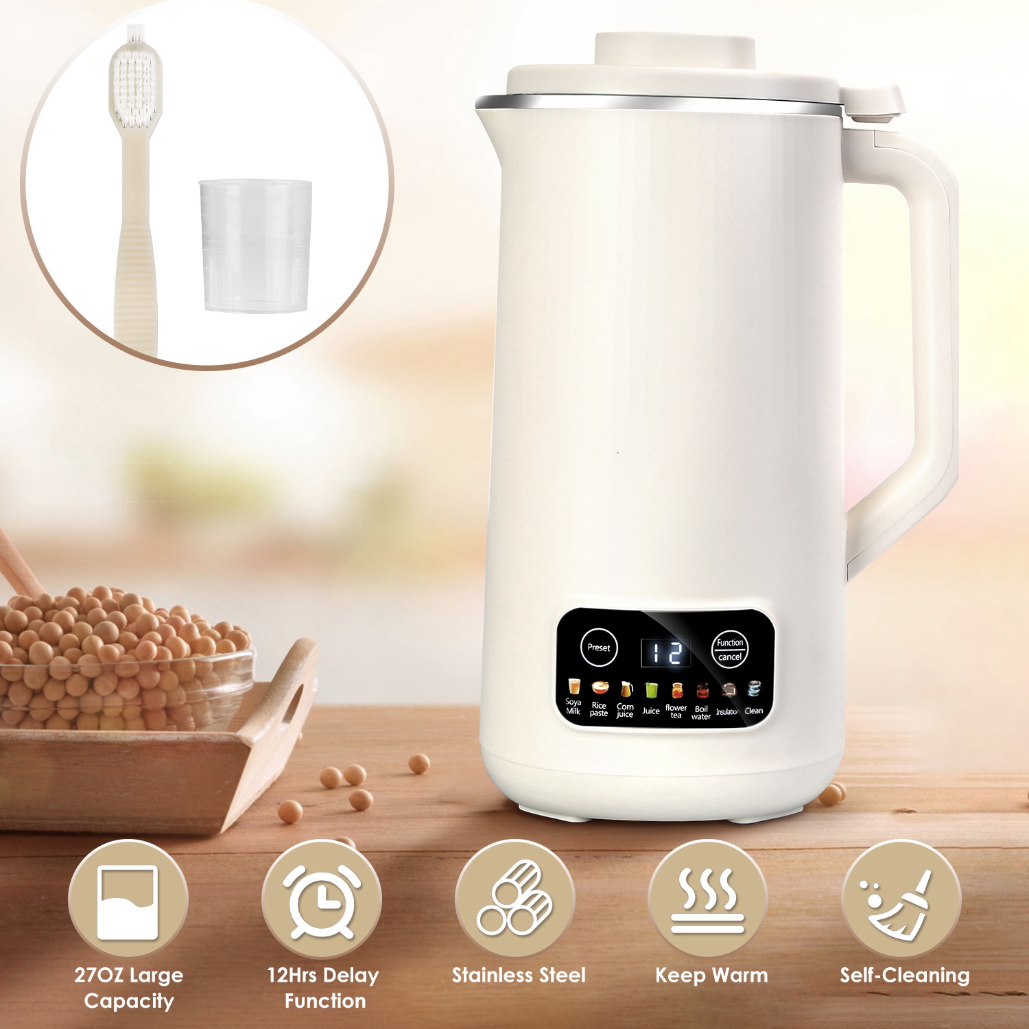 Fabricant lait noix 27 oz, fonction délai 12h nettoyage auto